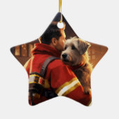 Jack Russell Terrier Brandweerman, Puppy, Hondenli Keramisch Ornament (Achterkant)