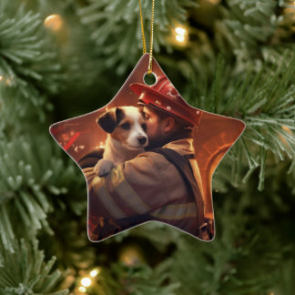 Jack Russell Terrier Brandweerman, Puppy, Hondenli Keramisch Ornament