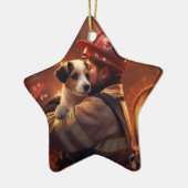 Jack Russell Terrier Brandweerman, Puppy, Hondenli Keramisch Ornament (Links)