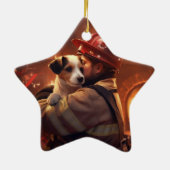Jack Russell Terrier Brandweerman, Puppy, Hondenli Keramisch Ornament (Achterkant)