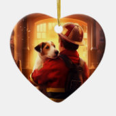 Jack Russell Terrier Brandweerman, Puppy, Hondenli Keramisch Ornament (Voorkant)