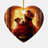 Jack Russell Terrier Brandweerman, Puppy, Hondenli Keramisch Ornament (Achterkant)