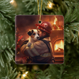 Jack Russell Terrier Brandweerman, Puppy, Huisdier Keramisch Ornament