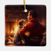 Jack Russell Terriër Brandweerman, Puppy, Huisdier Keramisch Ornament (Voorkant)
