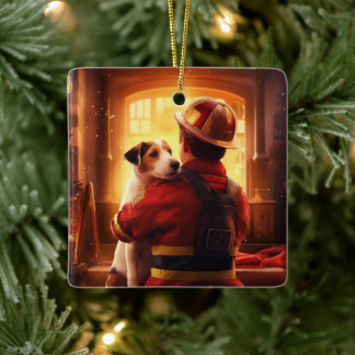 Jack Russell Terrier Brandweerman, Puppy, Huisdier Keramisch Ornament