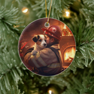 Jack Russell Terrier Brandweerman, Puppy, Huisdier Keramisch Ornament