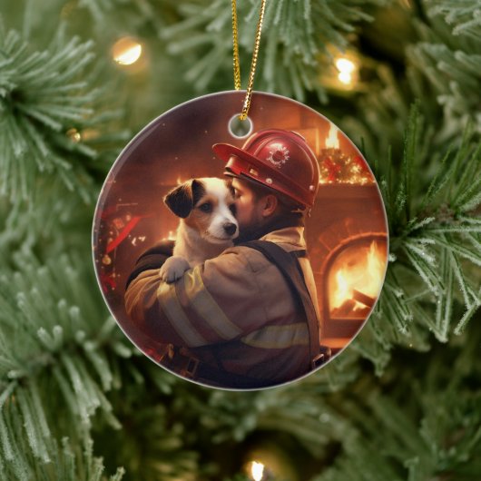 Jack Russell Terrier Brandweerman, Puppy, Huisdier Keramisch Ornament (Boom)