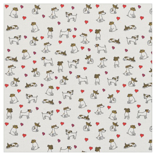 Jack Russell Terrier Cartoon Print Stof (Close Up)