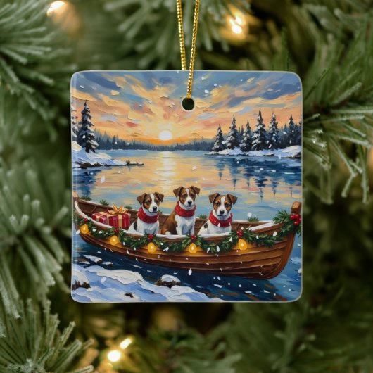 Jack Russell Terrier Christmas Boat Holiday Keramisch Ornament (Boom)