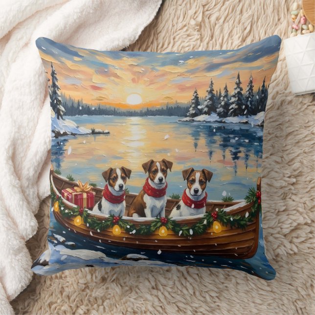 Jack Russell Terrier Christmas Boat Holiday Kussen (Deken)