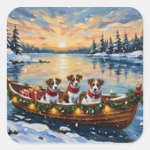 Jack Russell Terrier Christmas Boat Holiday Vierkante Sticker (Voorkant)