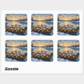 Jack Russell Terrier Christmas Boat Holiday Vierkante Sticker (Vel)