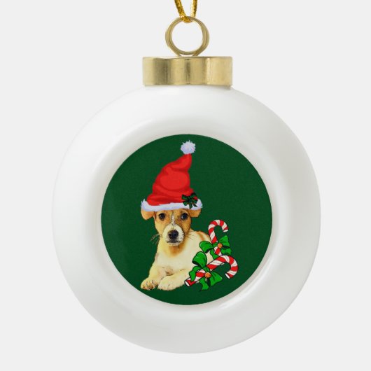Jack Russell Terrier Christmas Keramische Bal Ornament (Voorkant)