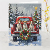Jack Russell Terrier Christmas Red Truck Holiday Kaart (Gele Bloem)