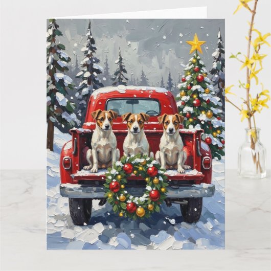Jack Russell Terrier Christmas Red Truck Holiday Kaart (Gele Bloem)