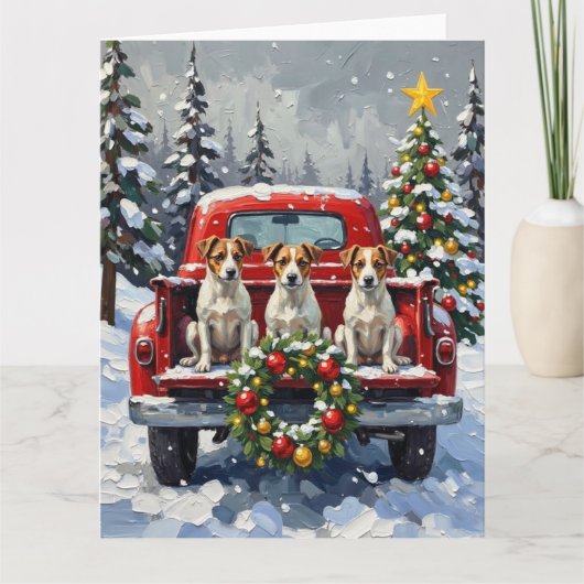 Jack Russell Terrier Christmas Red Truck Holiday Kaart (Voorkant)