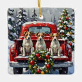 Jack Russell Terrier Christmas Red Truck Holiday Keramisch Ornament (Voorkant)