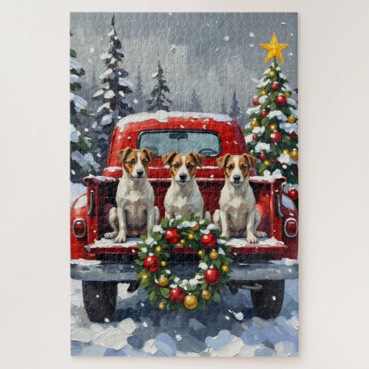 Jack Russell Terrier Christmas Red Truck Holiday Legpuzzel (Verticaal)