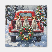 Jack Russell Terrier Christmas Red Truck Holiday Magneet (Voorkant)