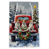 Jack Russell Terrier Christmas Red Truck Holiday Medium Cadeauzakje (Voorkant)