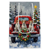 Jack Russell Terrier Christmas Red Truck Holiday Medium Cadeauzakje (Achterkant)