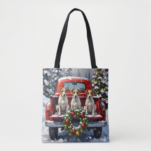 Jack Russell Terrier Christmas Red Truck Holiday Tote Bag (Voorkant)