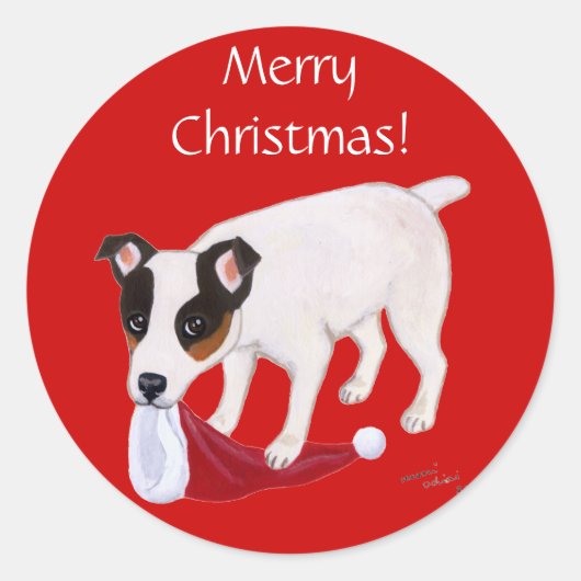 Jack Russell Terrier Christmas Ronde Sticker (Voorkant)