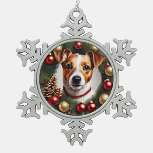 Jack Russell Terrier Christmas Tin Sneeuwvlok Ornament (Voorkant)