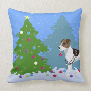 Jack Russell Terrier die kerstboom decorteert Kussen