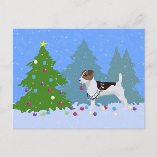 Jack Russell Terrier die kerstboom deinst Feestdagenkaart (Voorkant)