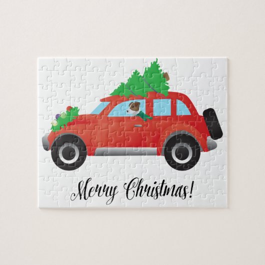 Jack Russell Terrier die met Kerstmis rijdt Legpuzzel (Horizontaal)