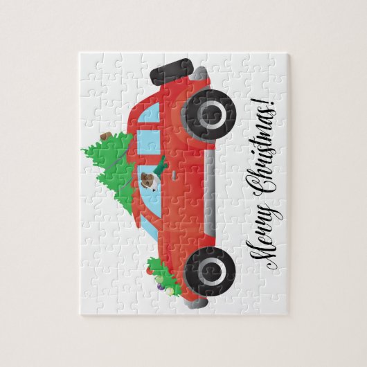 Jack Russell Terrier die met Kerstmis rijdt Legpuzzel (Verticaal)