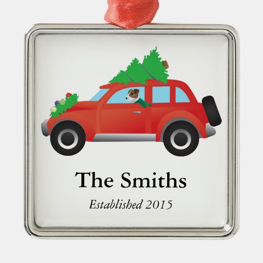 Jack Russell Terrier die met Kerstmis rijdt Metalen Ornament (Voorkant)