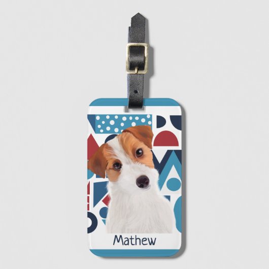 Jack Russell Terrier Dog Blue en Red Geometric Bagagelabel (Voorkant (verticaal))