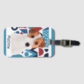 Jack Russell Terrier Dog Blue en Red Geometric Bagagelabel (Voorkant (horizontaal))