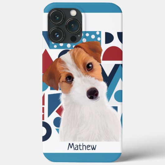 Jack Russell Terrier Dog Blue en Red Geometric Case-Mate iPhone Case (Achterkant)