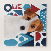 Jack Russell Terrier Dog Blue en Red Geometric Legpuzzel (Horizontaal)