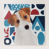 Jack Russell Terrier Dog Blue en Red Geometric Legpuzzel (Verticaal)
