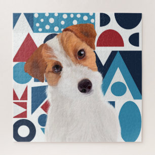 Jack Russell Terrier Dog Blue en Red Geometric Legpuzzel