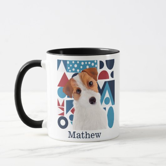 Jack Russell Terrier Dog Blue en Red Geometric Mok (Links)