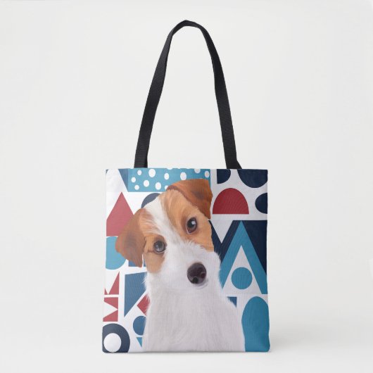 Jack Russell Terrier Dog Blue en Red Geometric Tote Bag (Voorkant)