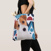 Jack Russell Terrier Dog Blue en Red Geometric Tote Bag (Dichtbij)