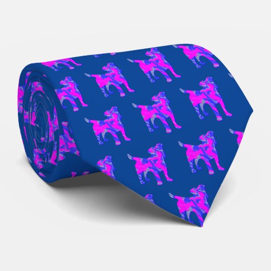 Jack Russell Terrier Dog Cute Pink Silhouette Blue Stropdas (Opgerold)