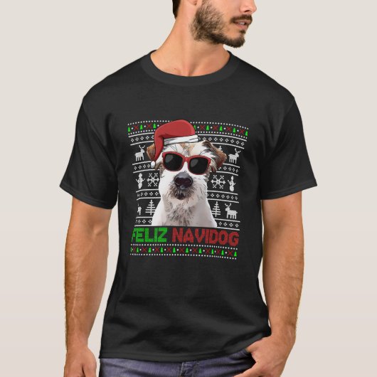 Jack Russell Terrier Dog Feliz Navidog Funny Chris T-shirt (Voorkant)