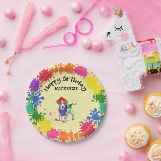 Jack Russell Terrier Dog Fun Paint Art Party     Papieren Bordje (Feest)