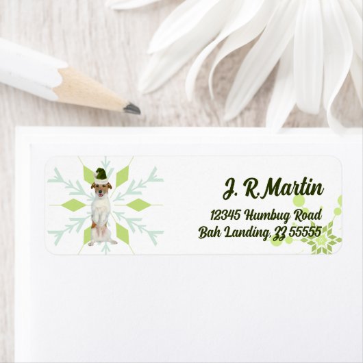 Jack Russell Terrier Dog Green-kerstadres Etiket (Insitu)