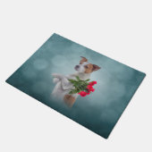 Jack Russell Terrier dog houdt een bloemenpak vast Deurmat (Schuin)