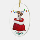 Jack Russell Terrier Dog in Holiday Gift Bag Keramisch Ornament (Links)