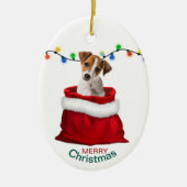 Jack Russell Terrier Dog in Holiday Gift Bag Keramisch Ornament (Voorkant)