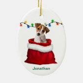 Jack Russell Terrier Dog in Holiday Gift Bag Keramisch Ornament (Achterkant)